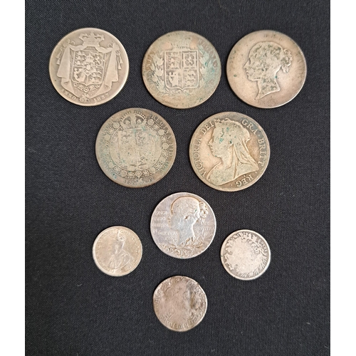 290 - SELECTION OF PRE-1919 BRITISH SILVER COINS
including a William III six pence dated 1697; a William I... 