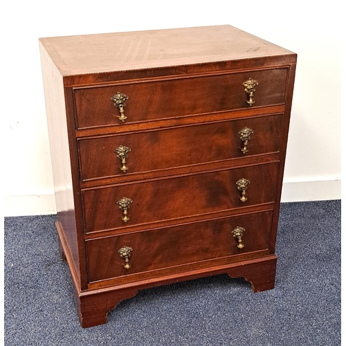 377 - 19th CENTURY MAHOGANY AND CROSSBANDED SMALL CHEST OF DRAWERS
with four graduated and cockbeaded draw... 