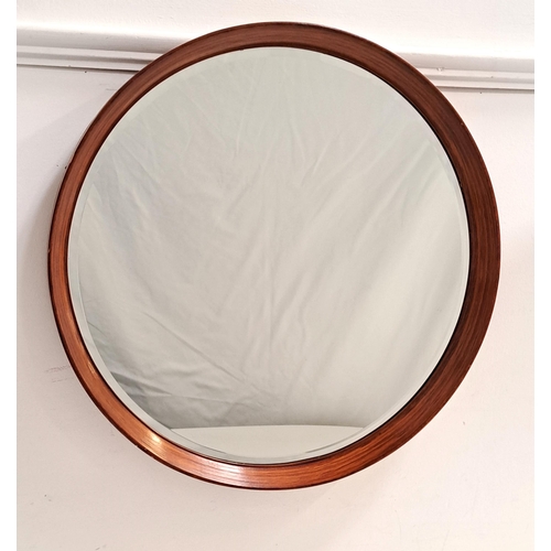 421 - TEAK WALL MIRROR
with a bevelled circular plate, 54cm diameter