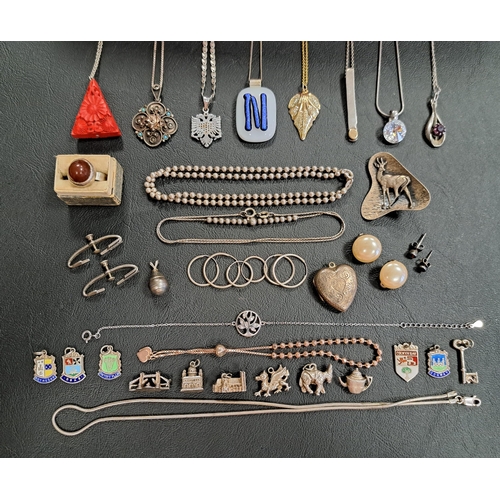 103 - SELECTION OF MOSTLY SILVER JEWELLERY
including a marcasite and turquoise enamel set silver pendant o... 