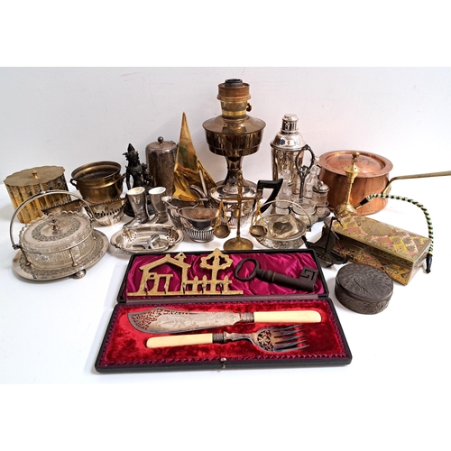 243 - LARGE COLLECTION OF METALWARE
including cased silver plated fish servers, part lobed bachelor tea se... 