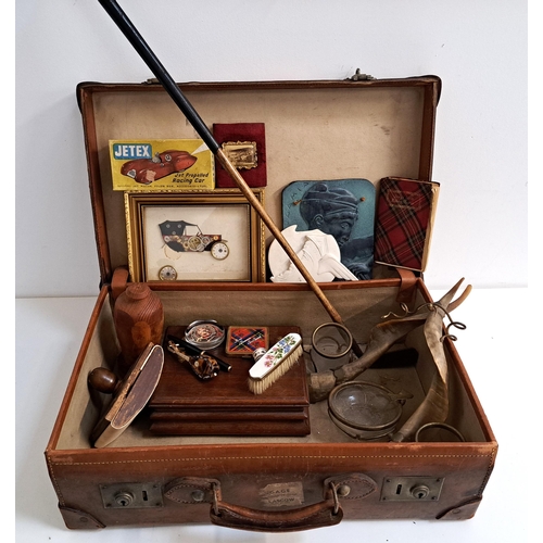 244 - MIXED LOT OF COLLECTABLES
including a vintage leather suitcase, a desk blotter, a mahogany box, two ... 