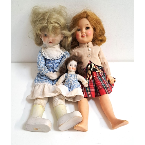 273 - IDEAL DOLL
numbered ST-17-1, wearing a tartan dress; together with two bisque headed dolls of gradua... 