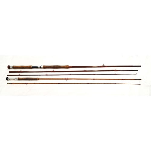 282 - TWO SPLIT CANE FISHING RODS
both early 20th century, one two-piece and one three-piece, both with ba... 