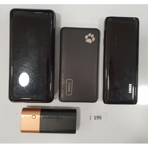 195 - SELECTION OF FOUR POWERBANKS
including Duracell, Anker, Iniu