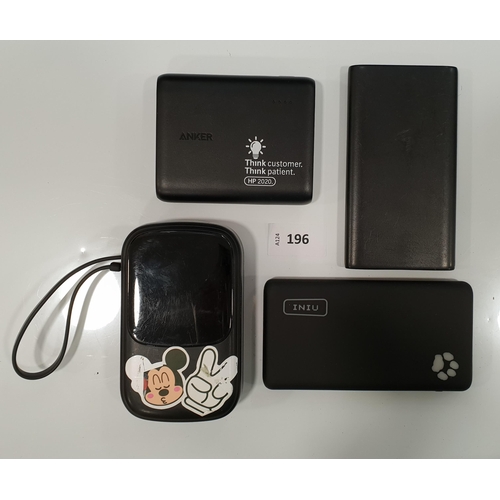 196 - SELECTION OF FOUR POWERBANKS
including Anker, Iniu