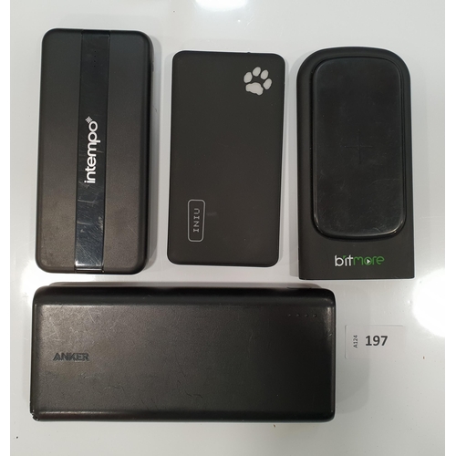 197 - SELECTION OF FOUR POWERBANKS
including Intempo, Anker, Iniu