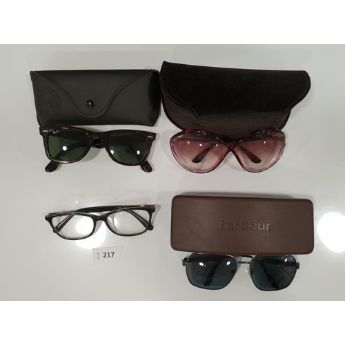 217 - FOUR PAIRS OF DESIGNER SUNGLASSES AND GLASSES
comprising Barbour sunglasses, Ray-Ban sunglasses, Tom... 