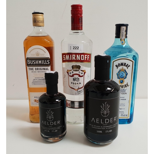 222 - SELECTION OF SPIRITS AND LIQUEURS 
comprising Smirnoff Vodka (1L, 37.5%), Bushmills Irish Whiskey (1... 