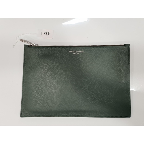 229 - ASPINAL OF LONDON GREEN LEATHER DOCUMENT POUCH