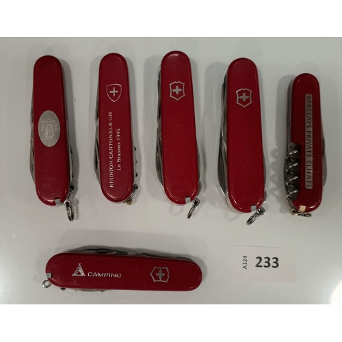 233 - SIX VICTORINOX SWISS ARMY KNIVES
of various sizes and designs (6)
Note: You must be over the age of ... 