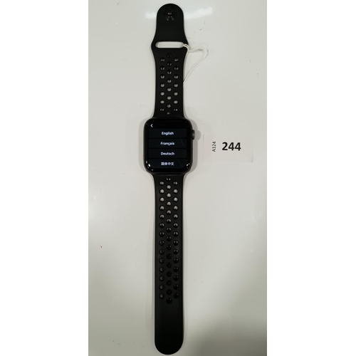 244 - APPLE WATCH SERIES 4
44mm case; model A1978; S/N FHLY2LBKKDH0; Apple Account Locked 
Note: It is the... 