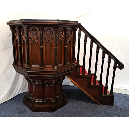 443 - VICTORIAN CHURCH PULPIT
of octagonal form, the upper section with a set of four carpeted steps with ... 