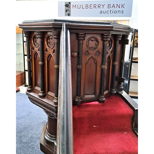 443 - VICTORIAN CHURCH PULPIT
of octagonal form, the upper section with a set of four carpeted steps with ... 