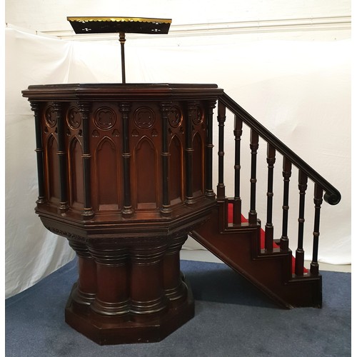 443 - VICTORIAN CHURCH PULPIT
of octagonal form, the upper section with a set of four carpeted steps with ... 