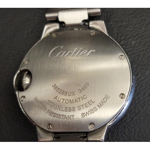 38 - CARTIER BALLON BLEU STAINLESS STEEL AUTOMATIC WRISTWATCH
the round silver-coloured guilloché dial wi... 