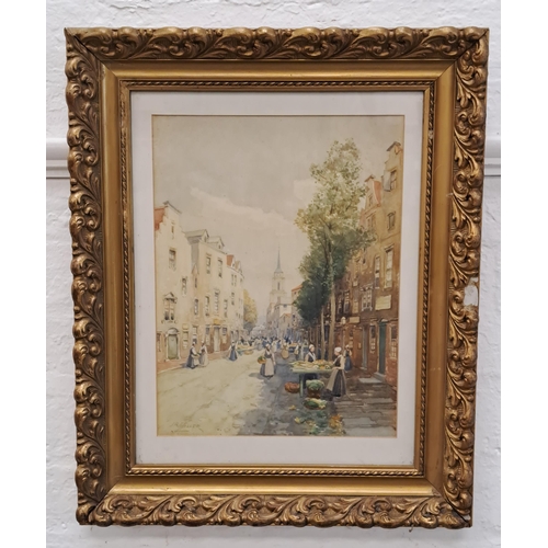 308 - J. ROBERTSON MILLER
Market in old Amsterdam, watercolour, signed and inscribed to verso, 36cm x 27cm