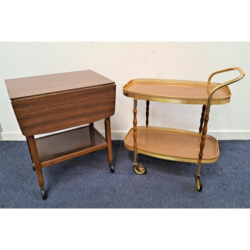 355 - TEAK EFFECT TEA TROLLEY
the two tiers with pierced gilt metal raised sides, 78.5cm high, together wi... 