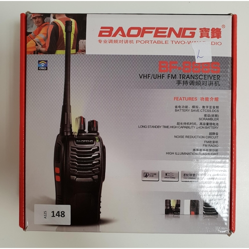 148 - BAOFENG PORTABLE TWO-WAY RADIO
Model BF-888S, in box