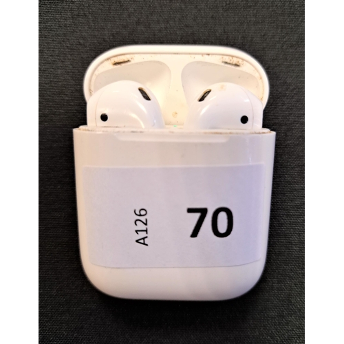 70 - PAIR OF APPLE AIRPODS 
in Lightning charging case
Note: model number on earbuds not visible