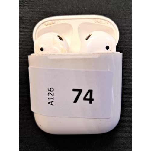 74 - PAIR OF APPLE AIRPODS
in Lightning charging case
Note: model number on earbuds not visible