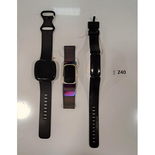 240 - THREE FITBIT FITNESS TRACKERS
comprising a Versa 3, a Charge 5 and an Inspire 2