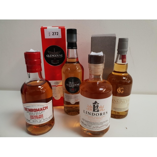 272 - FOUR BOTTLES OF WHISKY 
comprising boxed Glengoyne 12 year single malt (200ml, 43%), boxed Glenkinch... 