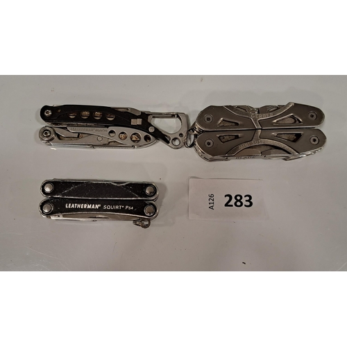 283 - THREE MULTI-TOOLS
comprising a Leatherman Style FS, a Leatherman Squirt PS4 and a Gerber Mini Suspen... 