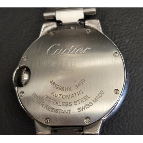 47 - CARTIER BALLON BLEU STAINLESS STEEL AUTOMATIC WRISTWATCH
the round silver-coloured guilloché dial wi... 