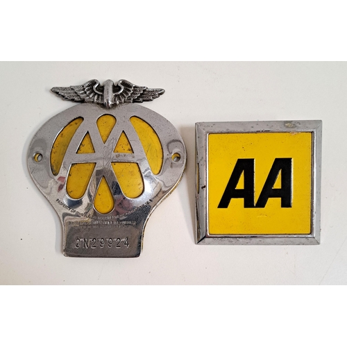 220 - VINTAGE AA MEMBER'S BADGE
numbered 0N29924; and another more modern AA badge (2)