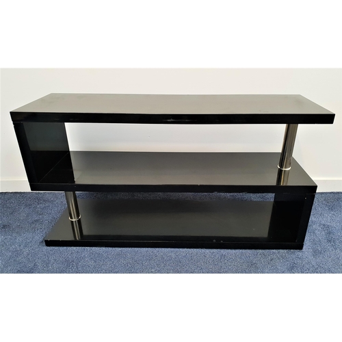 334 - MIAMI S SHAPE SIDE UNIT
in high gloss black with chrome shaped supports, 65cm x120cm