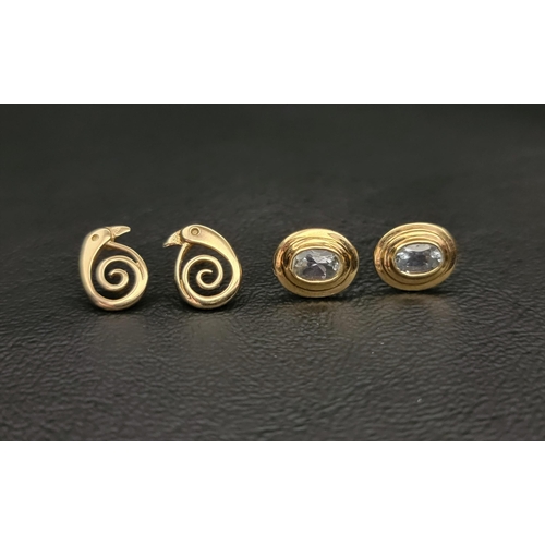 10 - TWO PAIRS OF GOLD STUD EARRINGS
comprising a pair of Ola Gorie 'Kells Bird' nine carat gold earrings... 