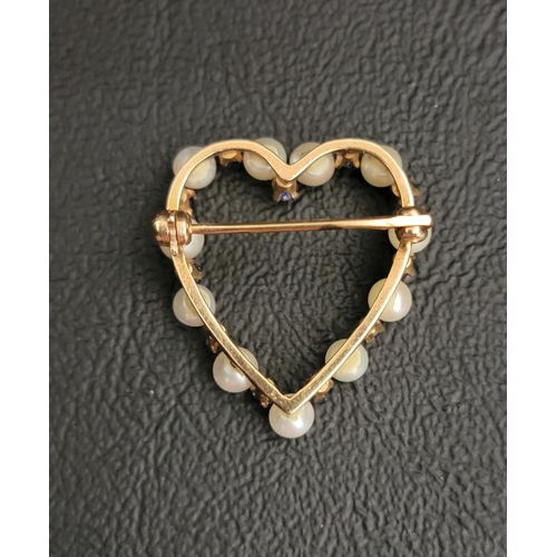 65 - SAPPHIRE AND PEARL HEART SHAPED BROOCH
in unmarked gold (tests as 14/15 carat), 2.1cm wide