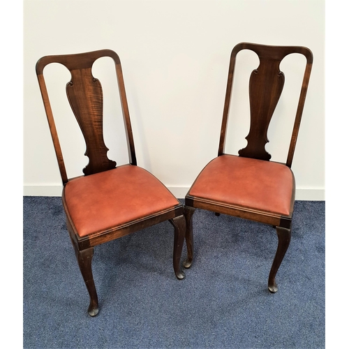 377 - PAIR OF QUEEN ANNE STYLE DINING CHAIRS
with a central splat above a padded drop in seat, standing on... 