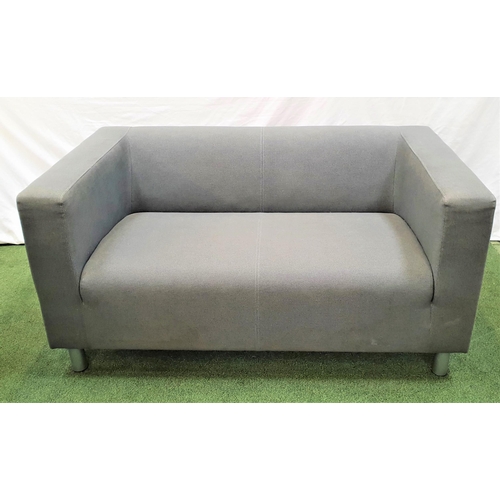 383 - TWO SEAT SOFA
covered in a grey marl fabric, on tubular steel supports