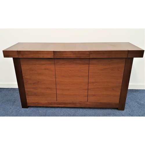 393 - BENTLEY DESIGNS WALNUT SIDE CABINET
with a rectangular top above three flush frieze drawers with thr... 