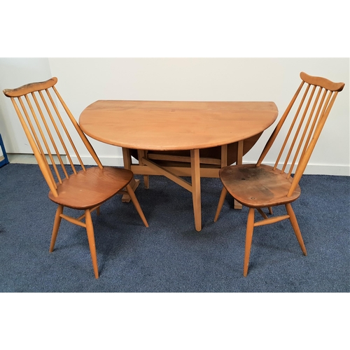 425 - ERCOL MID CENTURY ELM 'WINDSOR' GATE LEG TABLE AND TWO 'WINDSOR GOLDSMITH' CHAIRS
the table model 61... 