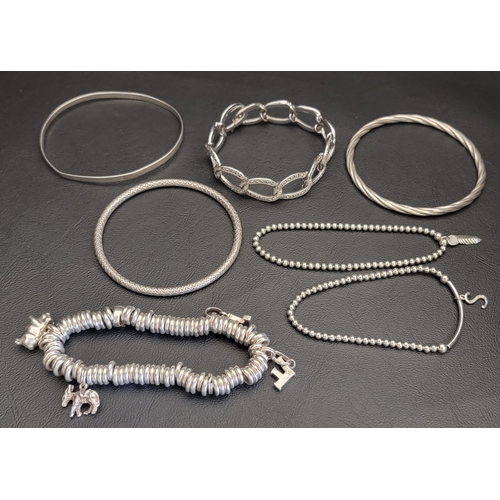 66 - SELECTION OF SILVER BRACELETS
comprising a Links of London Sweetie Bracelet with four charms, bangle... 