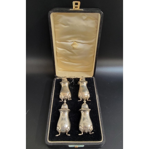 155 - CASED SET OF GEORGE V SILVER SALT AND PEPPER SHAKERS
Birmingham 1932, maker Elkington & Co., total w... 