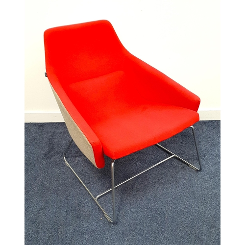 420 - MODUS WRAP CHAIR
by Simon Pengelly in red and contrasting grey wool blend material, on chrome suppor... 