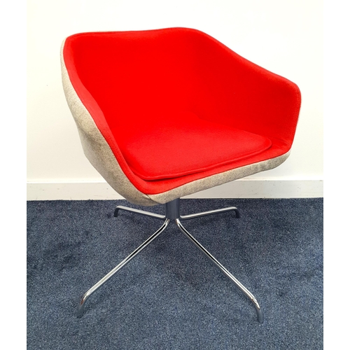 421 - MODUS DUNE CHAIR
by Monica Forster in red and contrasting grey wool blend material, on a chrome rota... 