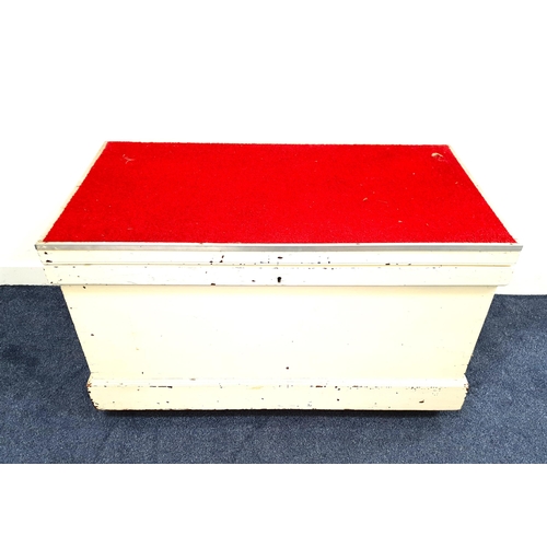 429 - PAINTED PINE CHEST
with a rectangular carpeted lift up lid revealing a camphor interior with a candl... 