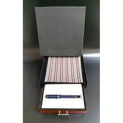 218 - PARKER LIMITED EDITION 'PINSTRIPE' DUOFOLD FOUNTAIN PEN
the blue lacquered body and cap with vertica...