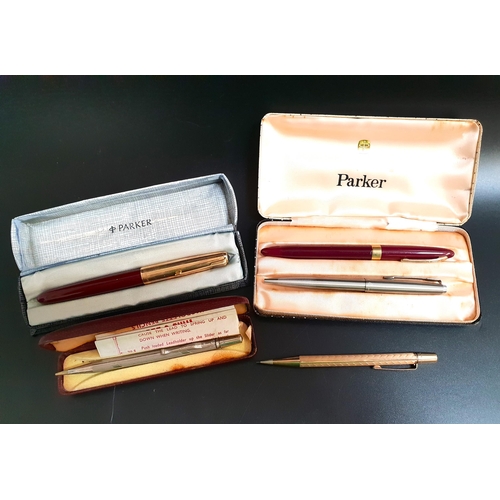 224 - SELECTION OF PENS AND PENCILS
comprising a Parker 51 fountain pen, a Parker 45 ball point pen, and a... 