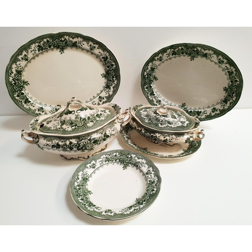 201 - VICTORIAN LATE MAYERS PART DINNER SERVICE
with a white ground and green transfer decoration, compris... 