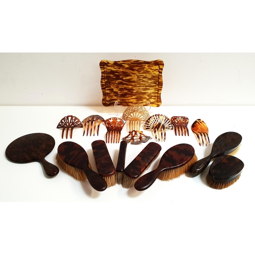 250 - SELECTION OF VINTAGE TORTOISESHELL EFFECT DRESSING TABLE ITEMS
comprising a set of five brushes, a h... 