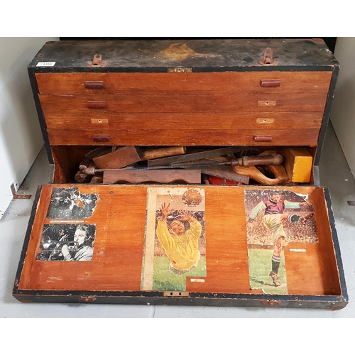 215 - VINTAGE WOODEN TOOL CHEST
with four drawers and cupboard containing a selection of tools including p... 