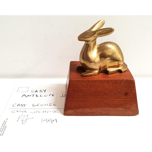 244 - CLIVE VINCENT JACHNIK
Baby Antelope II, cast bronze on a mahogany plinth, marked Ndombasi, 9.5cm hig... 