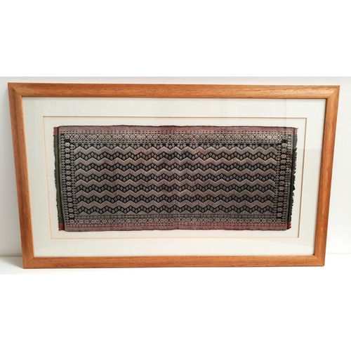 248 - BALINESE CEREMONIAL CLOTH
woven with zig-zags and stars, 34cm x 77cm, framed