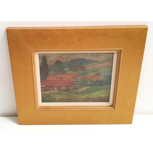 317 - JERZY BIEZANOWSKI
The farm, oil on board, signed, 18cm x 22cm